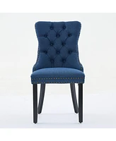 Nikki Tufted Upholstered Linen Dining Chair (Set of 2), Blue Linen