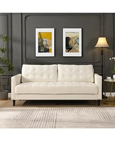 3-Seater High Resilience Modern Sofa, Wooden Frame Beige