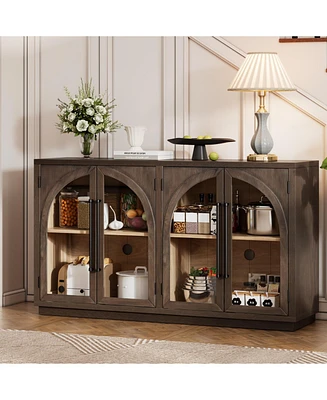 4-Door Sideboard Buffet with Glass Doors & Shelves