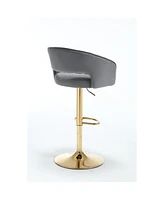 modern velvet bar chair, back hollowed-out with armrest, gold horn cross-legged, height adjustable