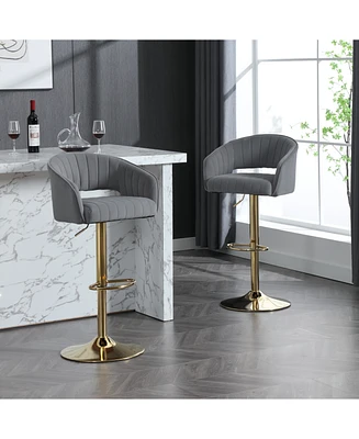 modern velvet bar chair, back hollowed-out with armrest, gold horn cross-legged, height adjustable