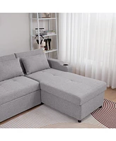 84" Adjustable Sofa Bed with Storage & Usb, Convertible to L-Shape