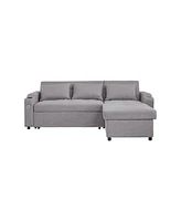 84" Adjustable Sofa Bed with Storage & Usb, Convertible to L-Shape