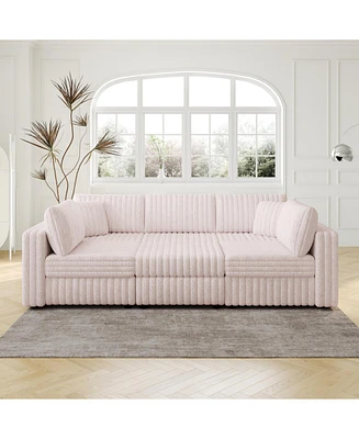 U-Shaped 6-Person Sofa with Ottoman, Light Pink, Modular Furniture