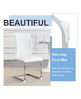 Luxury Simple Arch Chair - Set of 6 White Pu Material High Resilience Dining Chair with Arched Metal Silver Leg