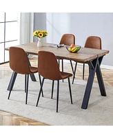 Wood-Textured Mdf Dining Set: 63" Table and 4 Brown Round Corner Chairs