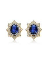 14K Gold Plated Blue Cubic Zirconia Stud Earrings