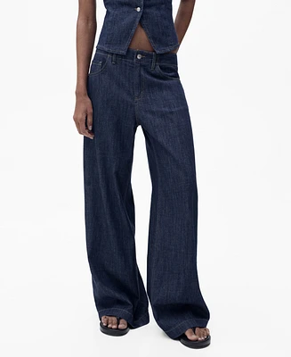 Mango Women's Wide Leg Mid-Rise Jeans