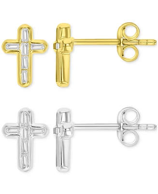 2-Pc. Set Cubic Zirconia Cross Stud Earrings in Sterling Silver & 14k Gold-Plate