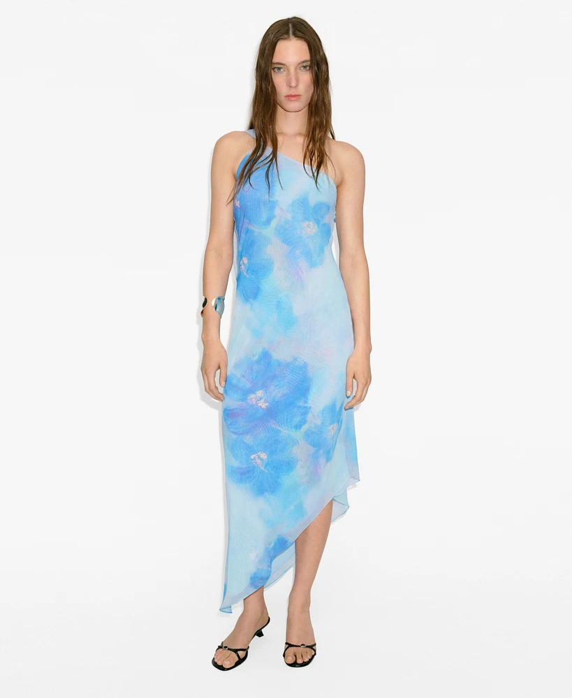 Mango Women's Asymmetrical Floral Scarf Dress