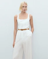 Mango Women's Belted Long Lyocell Jumpsuit