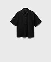 Mango Women's Short Sleeve Linen-Blend Shirt