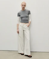 Mango Women's Stripes and Belt Wide Leg Jeans