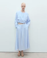 Mango Women's Pocketed Cropped Linen Jacket