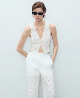 Mango Women's Straight-Fit Embroidered Cotton Pants