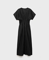 Mango Women's Gathered Panel Long Linen Dress
