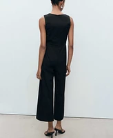 Mango Women's Draped Neck Long Culotte Jumpsuit