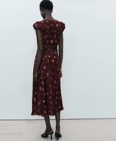 Mango Women's Short-Sleeved Floral Midi Dress