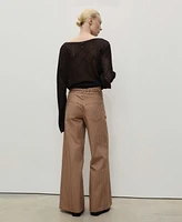 Mango Women's Stripes and Belt Wide Leg Jeans