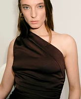 Mango Women's Side Slits Asymmetrical Satin Dress