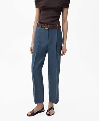Mango Women's Pleated Detail Straight-Fit Linen Pants