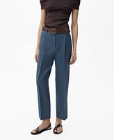 Mango Women's Pleated Detail Straight-Fit Linen Pants