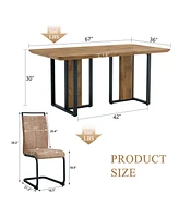 Textured Wood Mdf Dining Table Set, 4 Fabric Chairs (67"x36