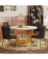 Elegant 47" Snow Mountain Dining Table Set with 4 Black Pu Chairs