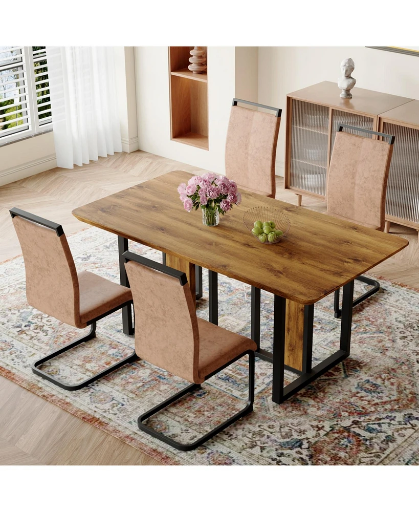 Textured Wood Mdf Dining Table Set, 4 Fabric Chairs (67"x36