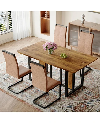 Textured Wood Mdf Dining Table Set, 4 Fabric Chairs (67"x36