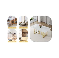 Marble Pattern Dining Table Set with 8 Pu Chairs (67"x36