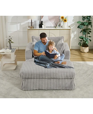 47.7'' Oversized Corduroy Chaise Longue with Ottoman, Deep Seat Reclining Chair Sofa, Comfy Thicked Upholstered Pad Chair, with Foot Stool, Oversize,