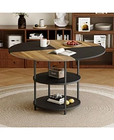 47" Round Dining Table - Storage, Wood & Black Design