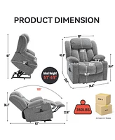 Chenille Power Lift Recliner, Massage & Heat, Usb, Cup Holders, Grey