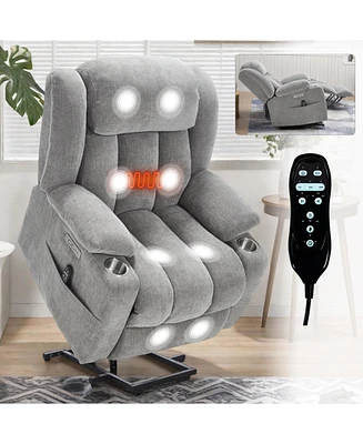 Chenille Power Lift Recliner, Massage & Heat, Usb, Cup Holders, Grey