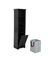 64" Bathroom Storage Cabinet with Laundry Hamper and Adjustable Shelves