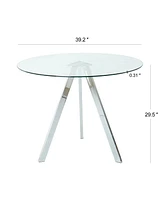 Modern Glass Dining Table with Electroplated Metal Legs