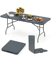 6 Feet Folding Table with Wood Grain Hdpe Tabletop and Safe Lock Mechanism