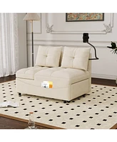 3-in-1 Velvet Sofa Bed with Usb, Phone Stand, and Adjustable Back (Beige)