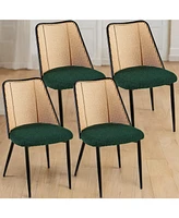 Boucle and Cane Dining Chairs (Set of 4)