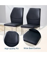 Black Pu Dining Chairs - Set of 6, Silver Legs, Stripe Back
