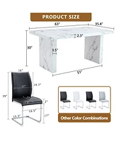 White Marble Table & Black Pu Chairs