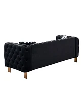 Chesterfield Modern Tufted Velvet Living Room Sofa, 84.25"W Couch,Black