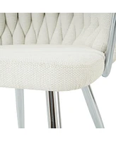 Modern White Linen Dining Chair (Set of 2)