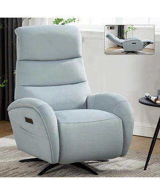Blue Fabric Dual Motor 270 Swivel Power Recliner Chair With Heavy Duty Motion Mechanism, Usb and Type-c Charging Ports