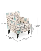 Contemporary Club Chair in Blue and Beige Floral Fabric