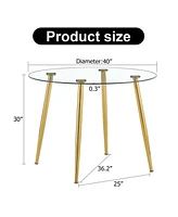 40" Glass Top Dining Table - Gold Legs Dt-1164