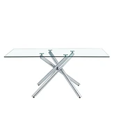 Modern Glass Dining Table, Silver Legs, Seats 4-8