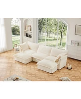 U-Shape Slipcovered Sectional Sofa with French Edges and Cloud-Like Comfort