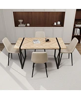 4-Piece Modern Dining Set: 59" Light Wood Mdf Table with Suede Chairs